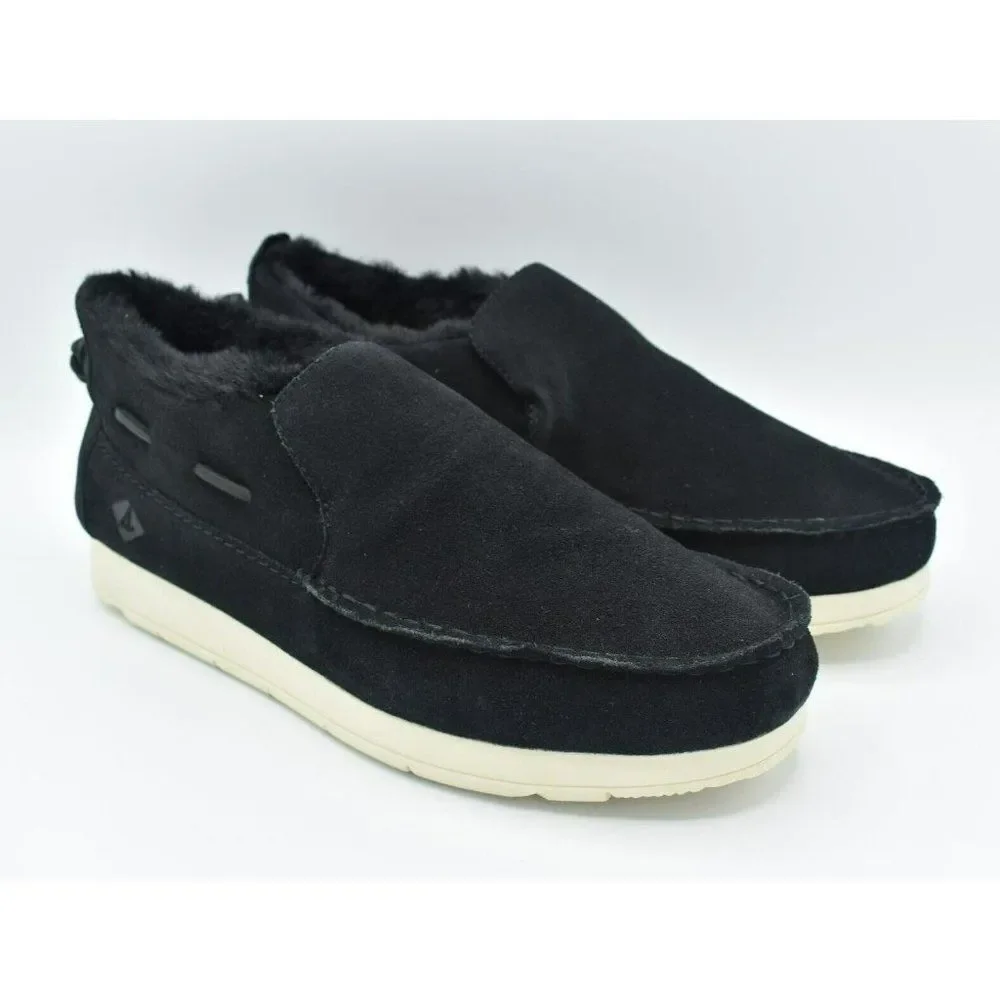 Sperry Men Size 11.5 Moc Sider Black Suede Lined Slip on Boots Shoes‎ STS23724